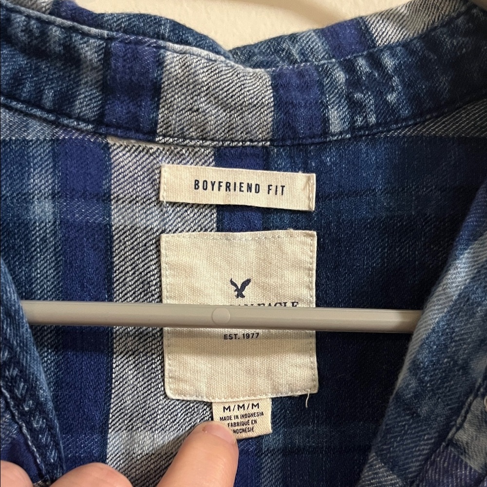 American Eagle Outfitters Blue Plaid Button Down Shirt - Picture 2 of 5